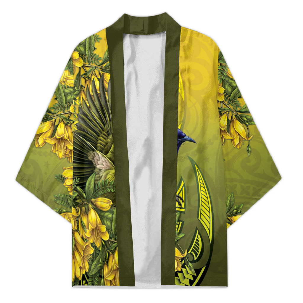 New Zealand Bellbird Kimono With Kowhai Flowers