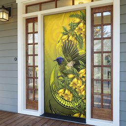 New Zealand Bellbird Door Cover With Kowhai Flowers