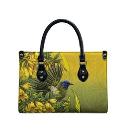 New Zealand Bellbird Leather Bag With Kowhai Flowers