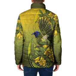 New Zealand Bellbird Padded Jacket With Kowhai Flowers