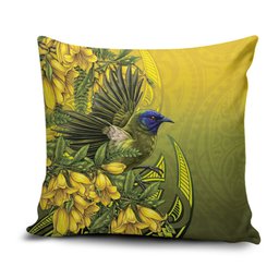 New Zealand Bellbird Pillow Cover With Kowhai Flowers