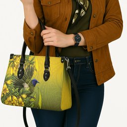 New Zealand Bellbird Leather Bag With Kowhai Flowers