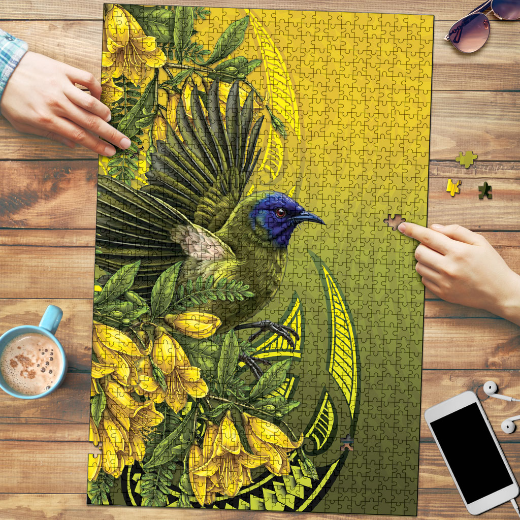 New Zealand Bellbird Puzzle With Kowhai Flowers