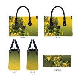 New Zealand Bellbird Leather Bag With Kowhai Flowers