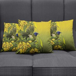 New Zealand Bellbird Pillow Cover With Kowhai Flowers