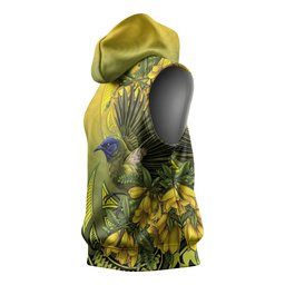 New Zealand Bellbird Sleeveless Hoodie With Kowhai Flowers