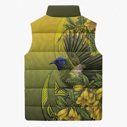 New Zealand Bellbird Sleeveless Puffer Jacket With Kowhai Flowers