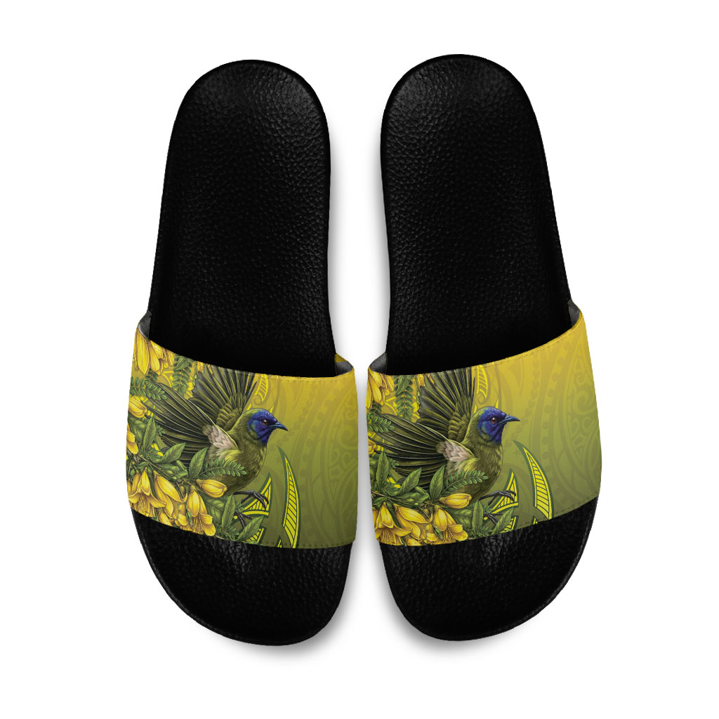 New Zealand Bellbird Slide Sandals With Kowhai Flowers