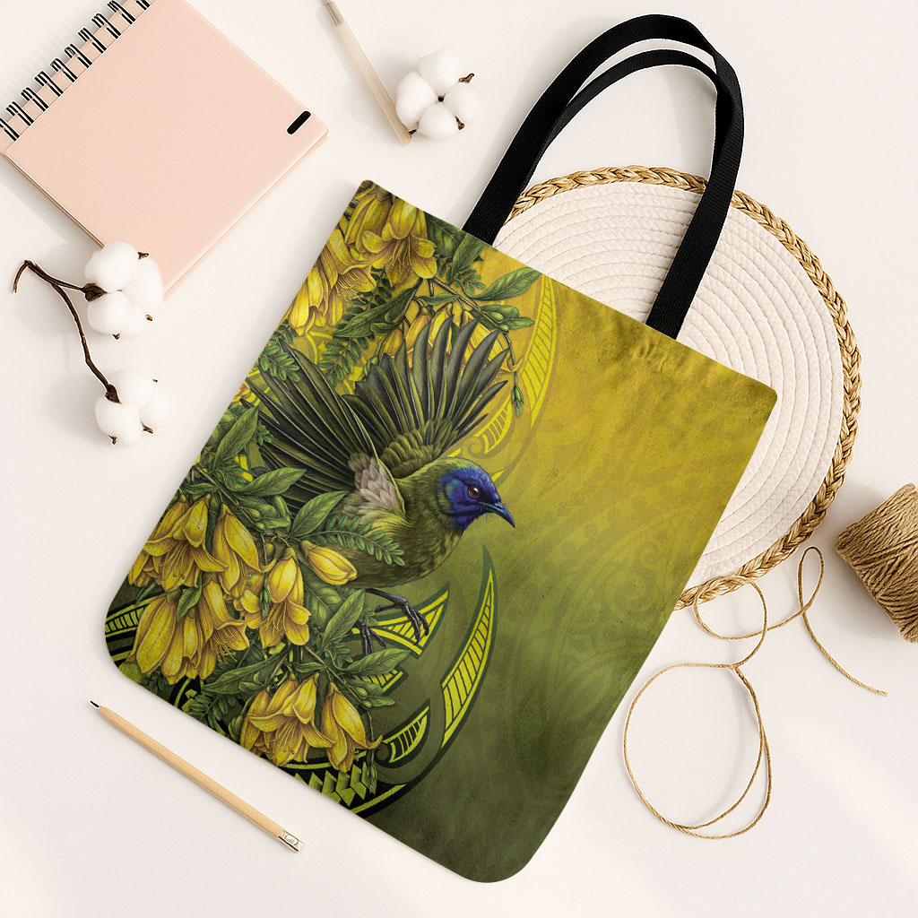 New Zealand Bellbird Tote Bag With Kowhai Flowers