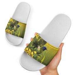 New Zealand Bellbird Slide Sandals With Kowhai Flowers