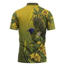 New Zealand Bellbird Zipper Polo Shirt With Kowhai Flowers