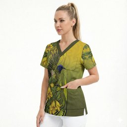 New Zealand Bellbird Scrub Top With Kowhai Flowers