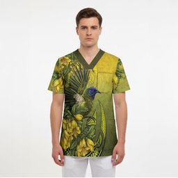 New Zealand Bellbird Scrub Top With Kowhai Flowers