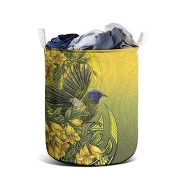New Zealand Bellbird Laundry Basket With Kowhai Flowers