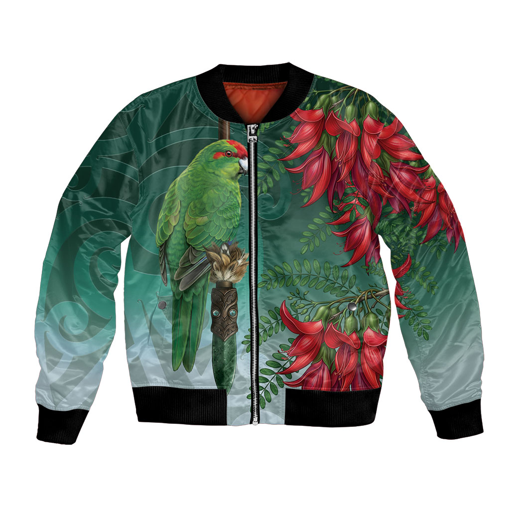 New Zealand Parakeet Bird Bomber Jacket With Kakabeak Flowers