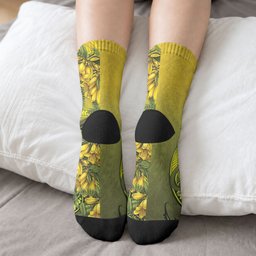 New Zealand Bellbird Crew Socks With Kowhai Flowers