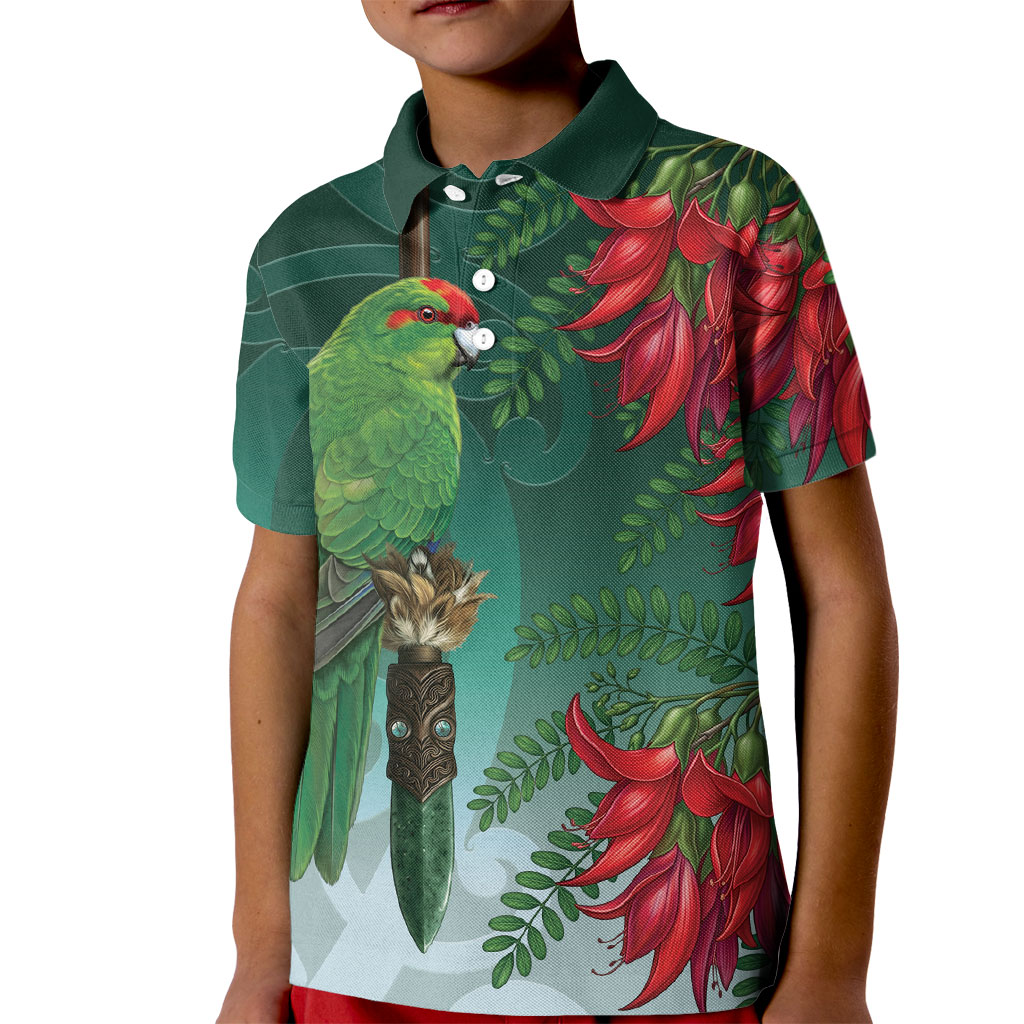 New Zealand Parakeet Bird Kid Polo Shirt With Kakabeak Flowers