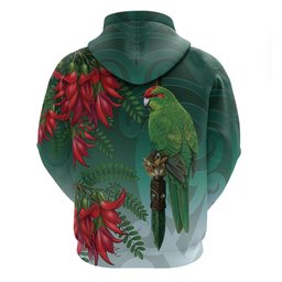 New Zealand Parakeet Bird Zip Hoodie With Kakabeak Flowers