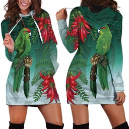 New Zealand Parakeet Bird Hoodie Dress With Kakabeak Flowers