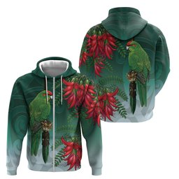 New Zealand Parakeet Bird Zip Hoodie With Kakabeak Flowers