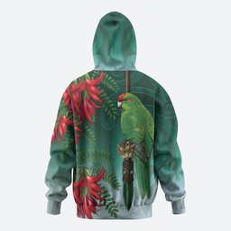 New Zealand Parakeet Bird Hoodie With Kakabeak Flowers