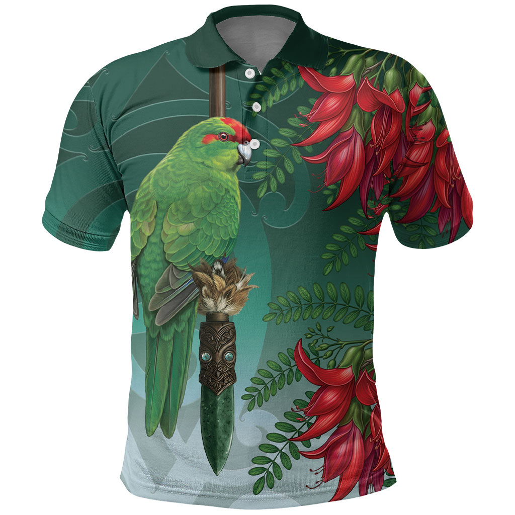 New Zealand Parakeet Bird Polo Shirt With Kakabeak Flowers