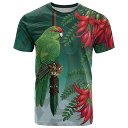 New Zealand Parakeet Bird T Shirt With Kakabeak Flowers
