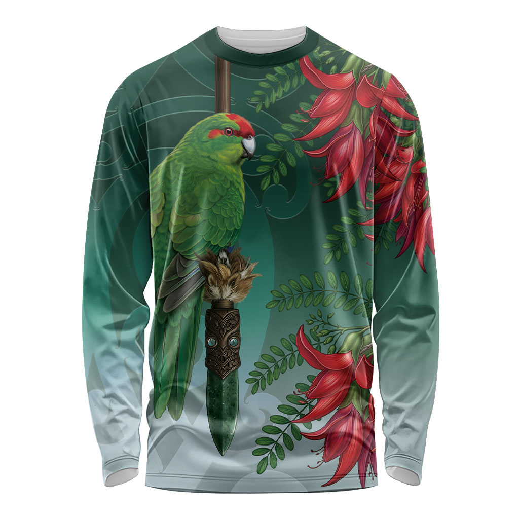 New Zealand Parakeet Bird Long Sleeve Shirt With Kakabeak Flowers