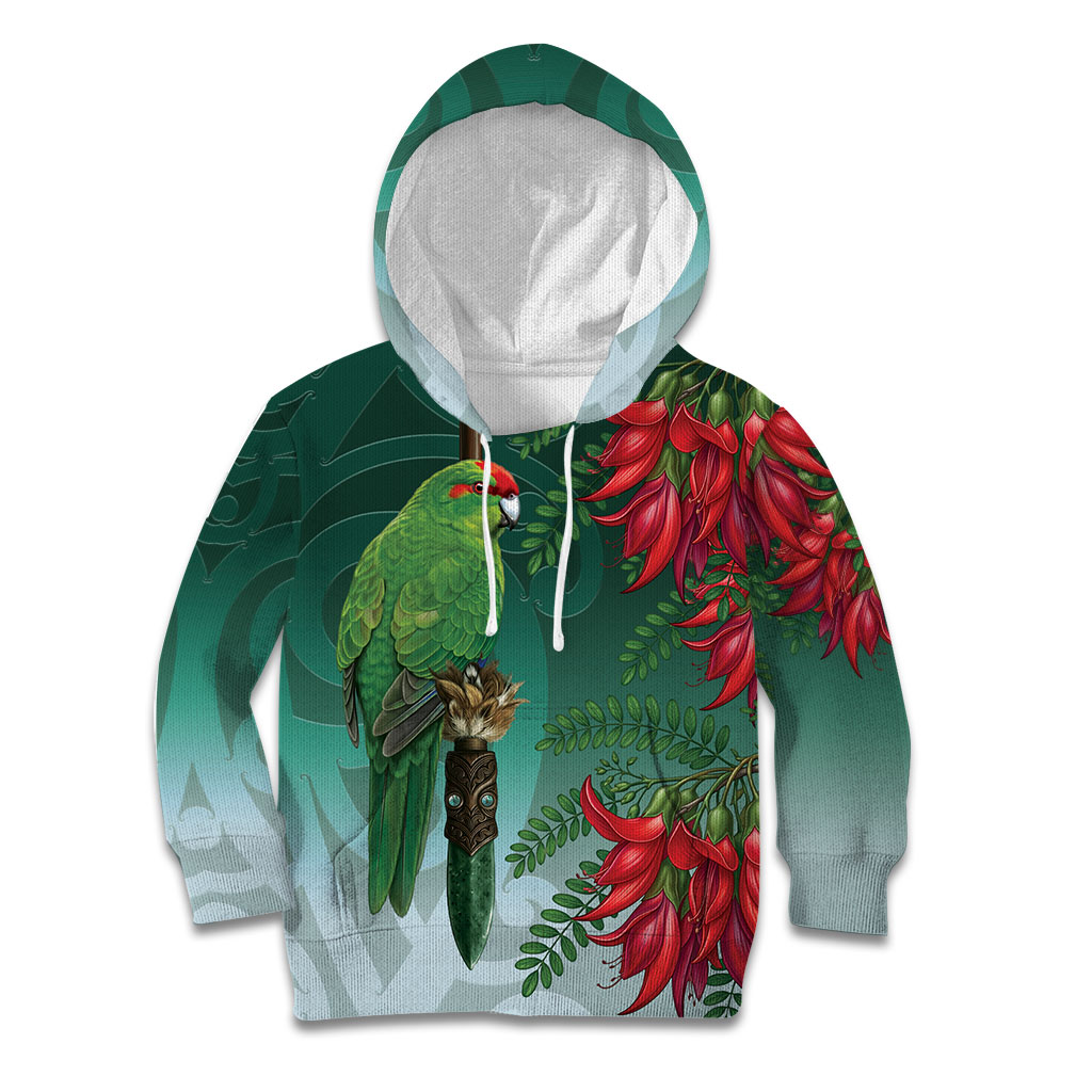 New Zealand Parakeet Bird Kid Hoodie With Kakabeak Flowers