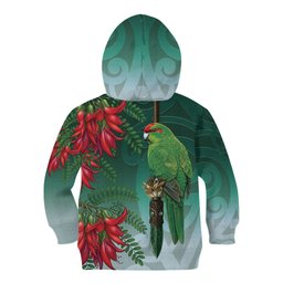 New Zealand Parakeet Bird Kid Hoodie With Kakabeak Flowers