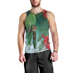 New Zealand Parakeet Bird Men Tank Top With Kakabeak Flowers