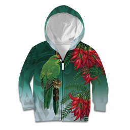 New Zealand Parakeet Bird Kid Hoodie With Kakabeak Flowers