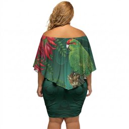 New Zealand Parakeet Bird Off Shoulder Short Dress With Kakabeak Flowers