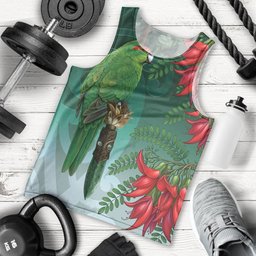 New Zealand Parakeet Bird Men Tank Top With Kakabeak Flowers