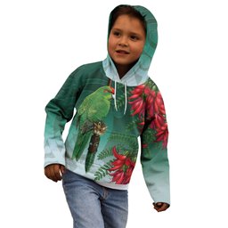 New Zealand Parakeet Bird Kid Hoodie With Kakabeak Flowers
