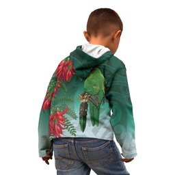 New Zealand Parakeet Bird Kid Hoodie With Kakabeak Flowers