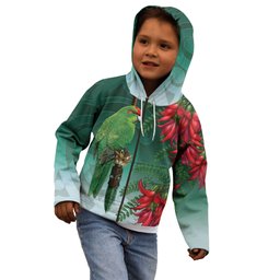 New Zealand Parakeet Bird Kid Hoodie With Kakabeak Flowers
