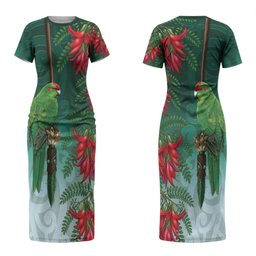 New Zealand Parakeet Bird Couples Matching Short Sleeve Bodycon Dress and Hawaiian Shirt With Kakabeak Flowers