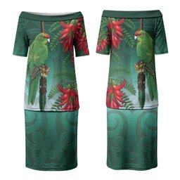 New Zealand Parakeet Bird Couples Matching Puletasi and Hawaiian Shirt With Kakabeak Flowers