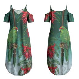 New Zealand Parakeet Bird Couples Matching Summer Maxi Dress and Hawaiian Shirt With Kakabeak Flowers