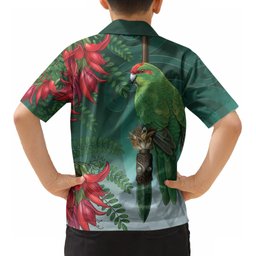 New Zealand Parakeet Bird Kid Hawaiian Shirt With Kakabeak Flowers