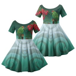 New Zealand Parakeet Bird Family Matching Long Sleeve Bodycon Dress and Hawaiian Shirt With Kakabeak Flowers