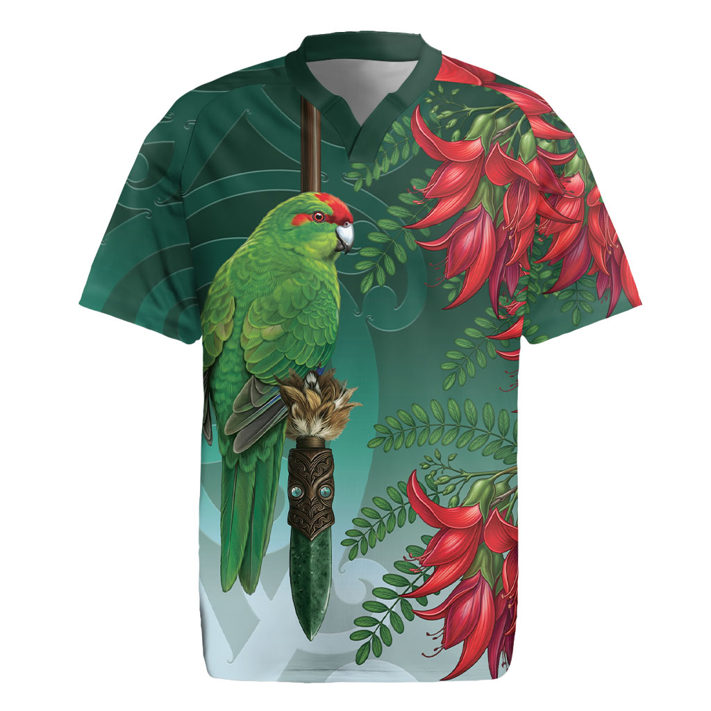New Zealand Parakeet Bird Rugby Jersey With Kakabeak Flowers