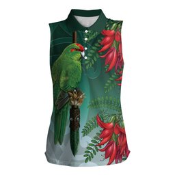 New Zealand Parakeet Bird Women Sleeveless Polo Shirt With Kakabeak Flowers