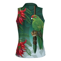 New Zealand Parakeet Bird Women Sleeveless Polo Shirt With Kakabeak Flowers