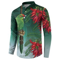 New Zealand Parakeet Bird Button Sweatshirt With Kakabeak Flowers