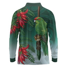 New Zealand Parakeet Bird Long Sleeve Polo Shirt With Kakabeak Flowers