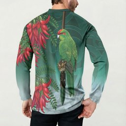 New Zealand Parakeet Bird Button Sweatshirt With Kakabeak Flowers