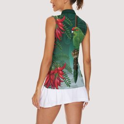 New Zealand Parakeet Bird Women Sleeveless Polo Shirt With Kakabeak Flowers