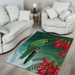 New Zealand Parakeet Bird Area Rug With Kakabeak Flowers